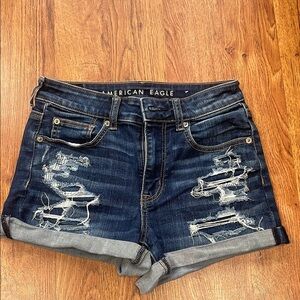 American Eagle Outfitters Women's Distressed Denim Shorts - Blue